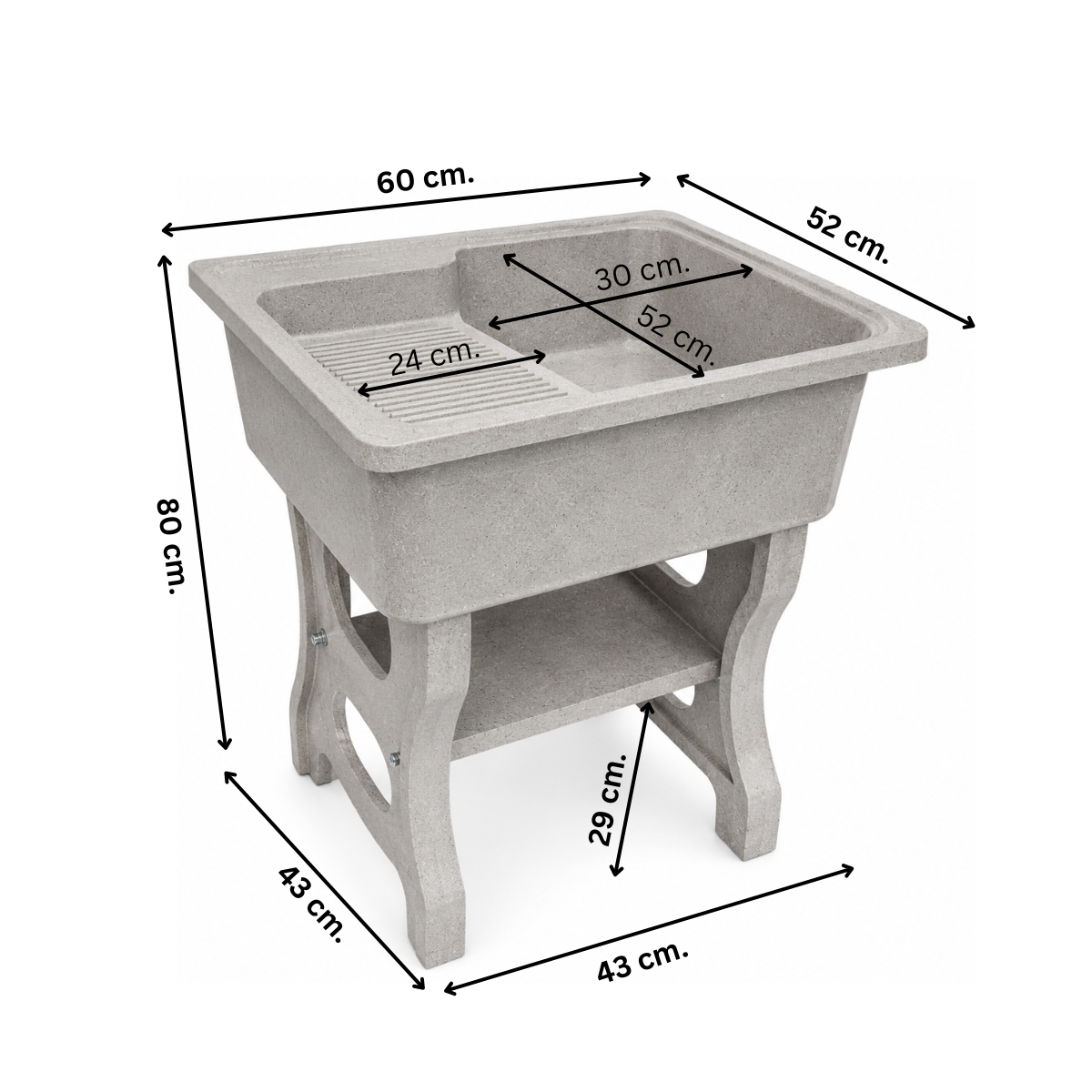 อ่างล้างจานขาตั้ง หินควอตซ์ 1 หลุม 1 ที่พัก DINOSAUR WASHTUB ขนาด 80X60X23ซม. สีออฟไวท์_8